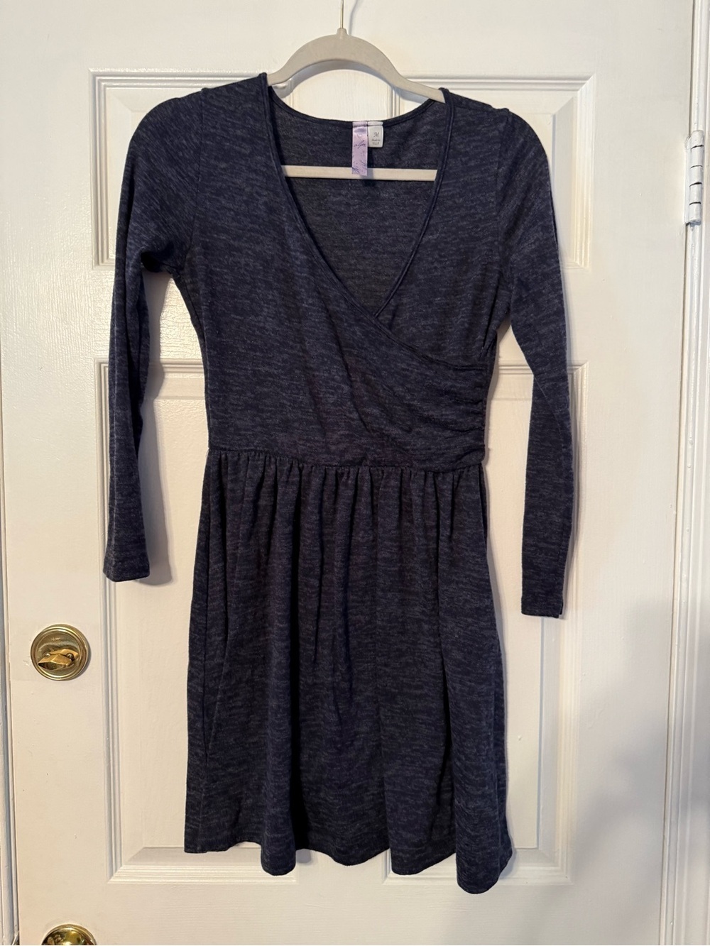 Alya V-Neck Long Sleeve Heather Dress in Dark Navy Blue
